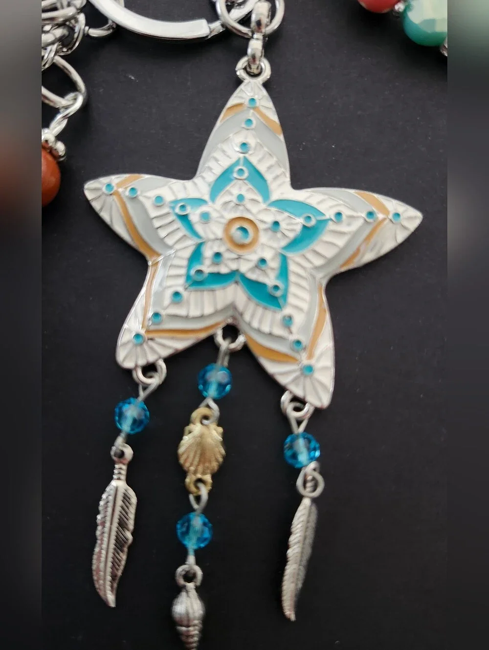 Boho Star Purse Charm or Keychain Howlite Turquoise Paper Agate Handcrafted